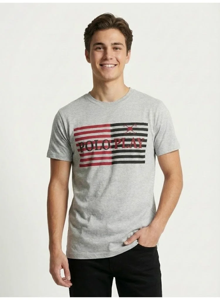 لعب البولو تيشيرت رجالي مطبوع - رمادي